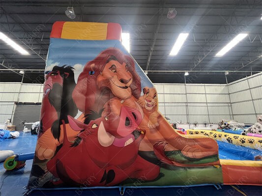 Slide Air Inflatable Lion King Berkualitas Komersial Dengan Kolam Renang, Slide Air Kering / Basah 3 Jalur Untuk Sewa Bisnis & Acara Keluarga