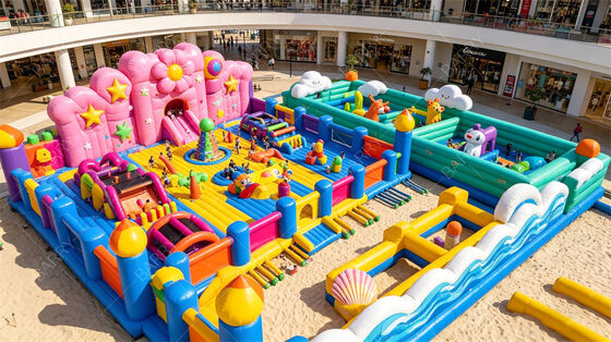 Kota Hiburan Terbakar bertema Pastel Raksasa. Taman Bounce All-in-One dengan Slide Bunga, Zona Permainan Hewan & Hambatan Interaktif. PVC Komersial untuk Mal Indoor & Festival Luar Ruang.