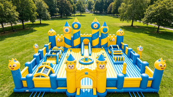 Magic Purple Castle Inflatable Fun City All-in-One Bounce & Obstacle Course dengan Giant Slide PVC komersial untuk tempat lalu lintas tinggi & rental pesta