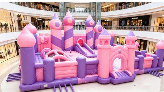 Taman Bermain Tiup Kastil Putri Pastel Raksasa | Rumah Bouncing Multi-Aktivitas dengan Perosotan & Rintangan | PVC Komersial untuk Mall Indoor & Acara Bertema