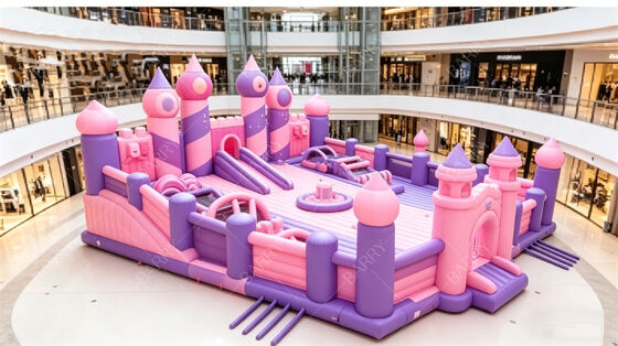 Taman Bermain Tiup Kastil Putri Pastel Raksasa | Rumah Bouncing Multi-Aktivitas dengan Perosotan & Rintangan | PVC Komersial untuk Mall Indoor & Acara Bertema