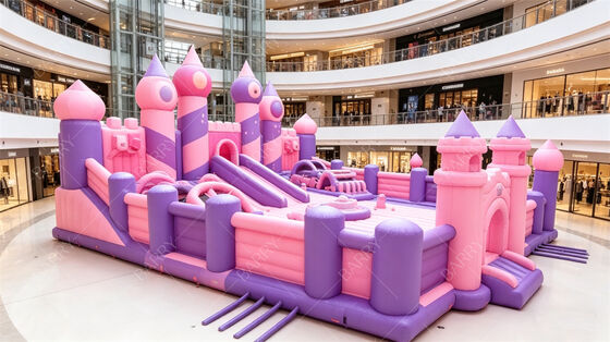 Taman Bermain Tiup Kastil Putri Pastel Raksasa | Rumah Bouncing Multi-Aktivitas dengan Perosotan & Rintangan | PVC Komersial untuk Mall Indoor & Acara Bertema