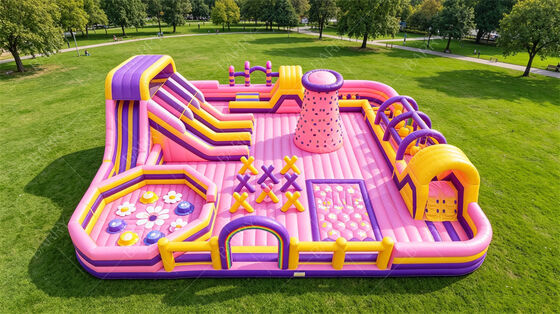 Neon Party Inflatable Fun City. Semua dalam Satu Lampu LED Bounce & Obstacle Course dengan Slide. PVC Komersial untuk Pasar Malam, Acara Mall & Pesta Tema.