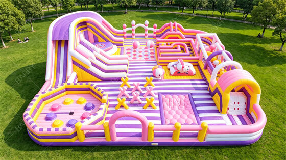 Neon Party Inflatable Fun City. Semua dalam Satu Lampu LED Bounce & Obstacle Course dengan Slide. PVC Komersial untuk Pasar Malam, Acara Mall & Pesta Tema.