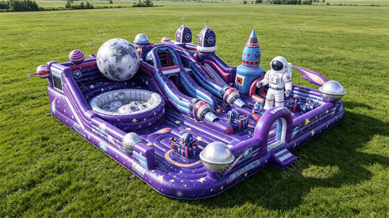 Taman Bermain Tiup Pangkalan Galaxy Moon Ungu | Kastil Bouncing Luar Angkasa Kelas Komersial dengan Fitur Perosotan, Lubang Bulan & Astronot | Untuk Bisnis Penyewaan & Festival