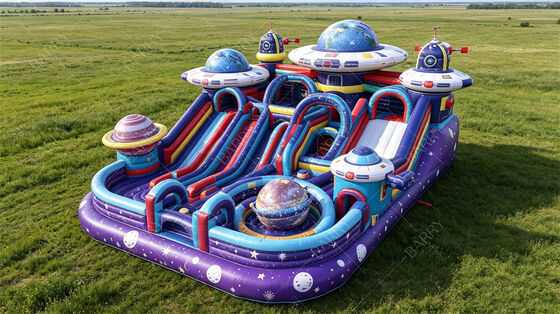 Taman Bermain Tiup Pangkalan Galaxy Moon Ungu | Kastil Bouncing Luar Angkasa Kelas Komersial dengan Fitur Perosotan, Lubang Bulan & Astronot | Untuk Bisnis Penyewaan & Festival
