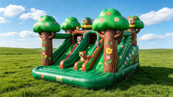 Jungle Treehouse Rumah Bouncing Inflatable dengan Slide Commercial Kids Party Combo