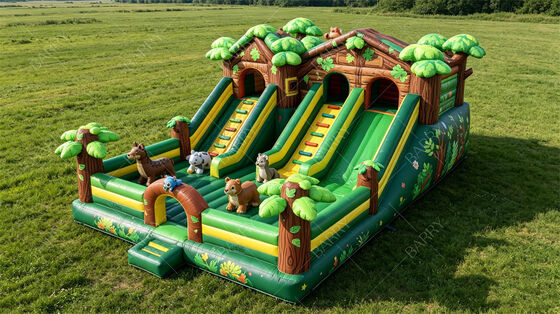 Jungle Treehouse Rumah Bouncing Inflatable dengan Slide Commercial Kids Party Combo