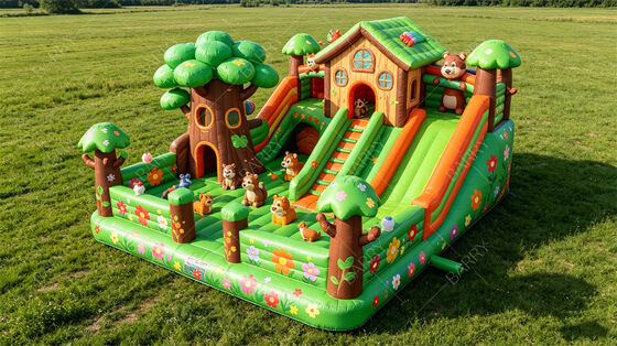 Jungle Treehouse Rumah Bouncing Inflatable dengan Slide Commercial Kids Party Combo