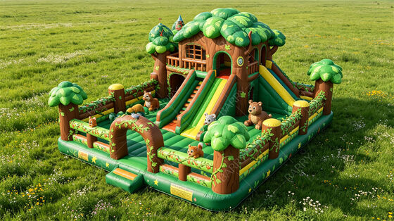 Jungle Treehouse Rumah Bouncing Inflatable dengan Slide Commercial Kids Party Combo