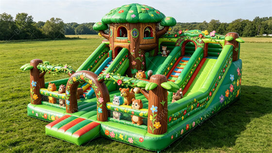 Jungle Treehouse Rumah Bouncing Inflatable dengan Slide Commercial Kids Party Combo