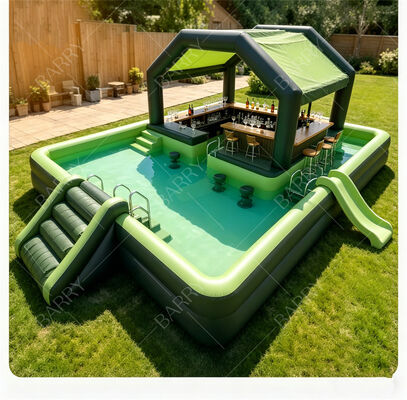 Premium Inflatable Floating Pool Bar Dengan Slide & Canopy   Ultimate Backyard Water Party Station