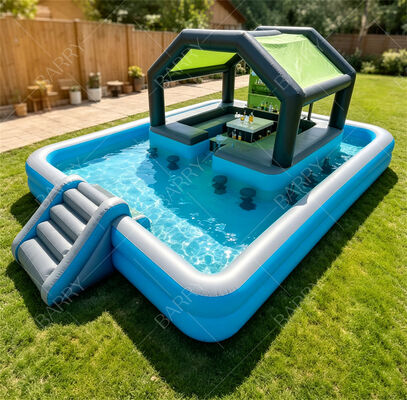 Premium Inflatable Floating Pool Bar Dengan Slide & Canopy   Ultimate Backyard Water Party Station