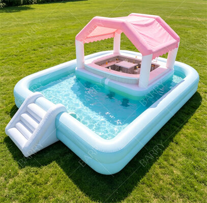 Premium Inflatable Floating Pool Bar Dengan Slide & Canopy   Ultimate Backyard Water Party Station