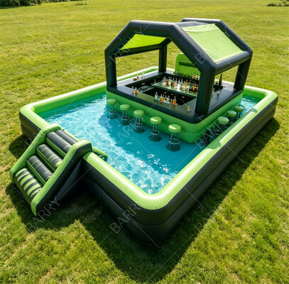 Premium Inflatable Floating Pool Bar Dengan Slide & Canopy   Ultimate Backyard Water Party Station
