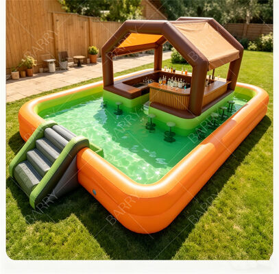 Ultimate Backyard Water Party Station Bar Kolam Kolam Terapung Inflatable dengan Slide & Canopy
