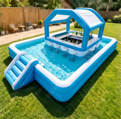 Ultimate Backyard Water Party Station Bar Kolam Kolam Terapung Inflatable dengan Slide & Canopy