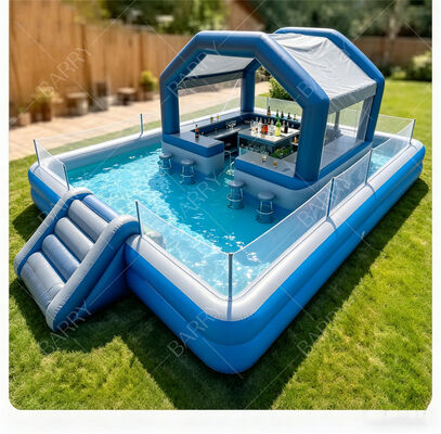 Ultimate Backyard Water Party Station Bar Kolam Kolam Terapung Inflatable dengan Slide & Canopy
