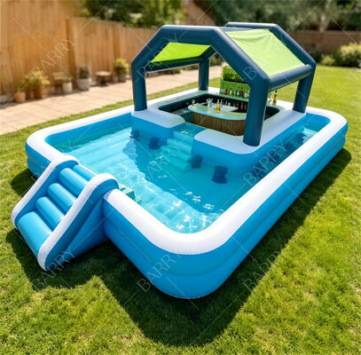 Ultimate Backyard Water Party Station Bar Kolam Kolam Terapung Inflatable dengan Slide & Canopy