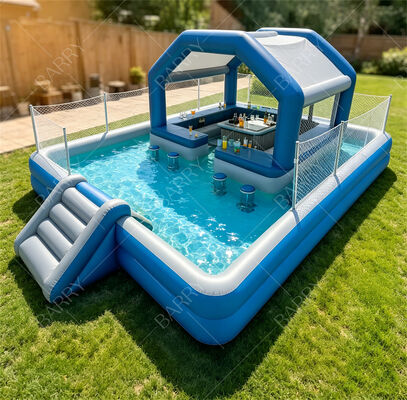 Ultimate Backyard Water Party Station Bar Kolam Kolam Terapung Inflatable dengan Slide & Canopy