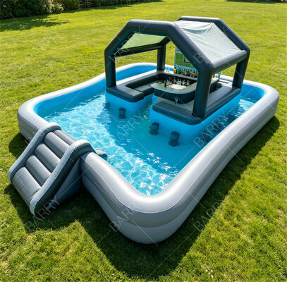 Ultimate Backyard Water Party Station Bar Kolam Kolam Terapung Inflatable dengan Slide & Canopy