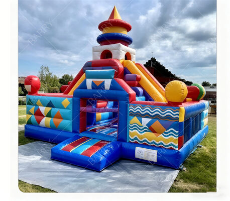 Karnaval Geometrik Kastil Bounce Inflatable dengan Slide Dual