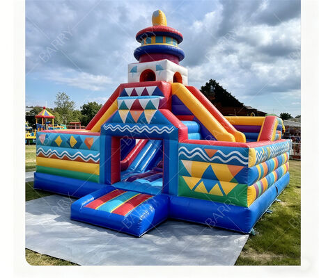 Karnaval Geometrik Kastil Bounce Inflatable dengan Slide Dual