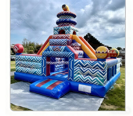 Karnaval Geometrik Kastil Bounce Inflatable dengan Slide Dual