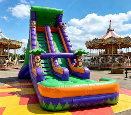 18ft Tinggi Safari Tiger Cetak Inflatable Water Slide
