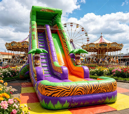 18ft Tinggi Safari Tiger Cetak Inflatable Water Slide