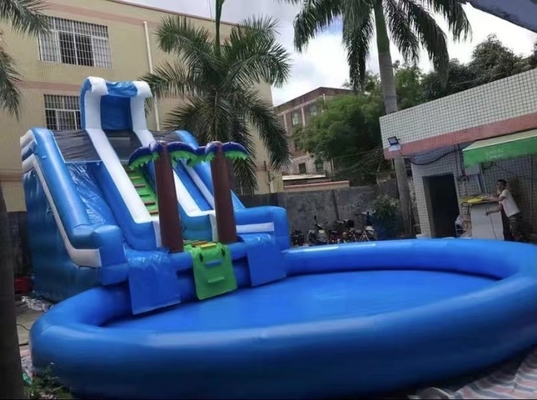 Tripple Stitch 0.9mm PVC Inflatable Water Slide Dengan Pool 8m Dia
