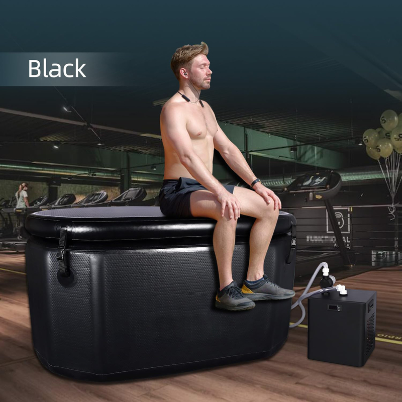 Kolam Renang Bebas Oval Hitam Ban Dingin Inflatable Spa Hot Tub Inflatable Dengan Tutup Terisolasi Anti-Slip Bagian Bawah