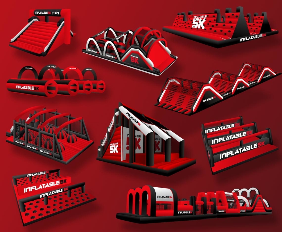 Taman bermain di luar ruangan Pertandingan Permainan Merah Insane Inflatable 5k Raksasa 5km Inflatable Obstacle Course Untuk Acara