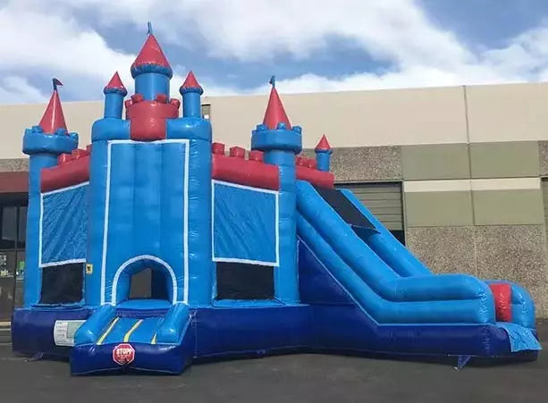 Indoor/Outdoor Princess Castle Blue & Red Bouncy Castle Dengan Slider Untuk Acara Anda