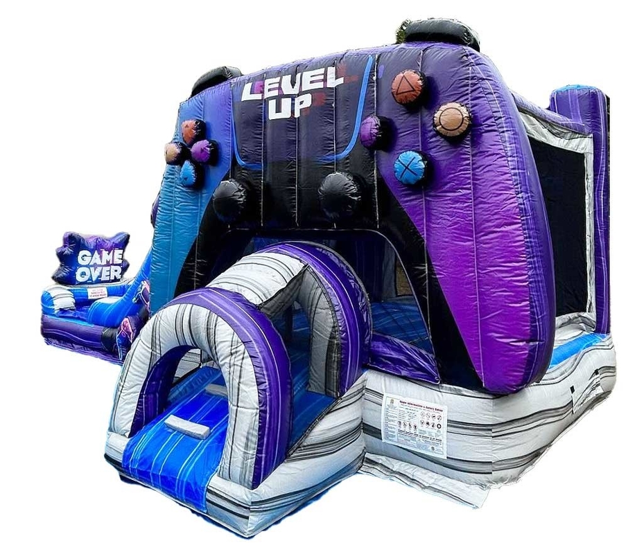 Pemesanan dan tahan lama level up gamer bounce house dengan slide untuk taman hiburan