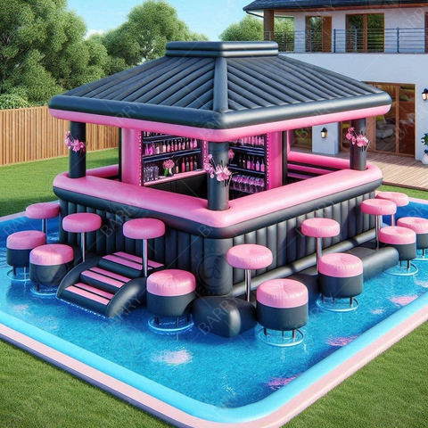 Pink Floating Water Pool Bar Portable Airtight Pool Bar Leisure Platform Party Bar Kolam renang air kembung