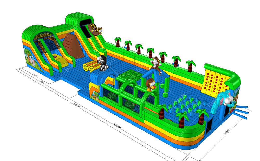 Lucu Crazy Ride Taman Hiburan Game Hewan Bg Bouncer Penghalang Kursus Slide Taman Hiburan Inflatable