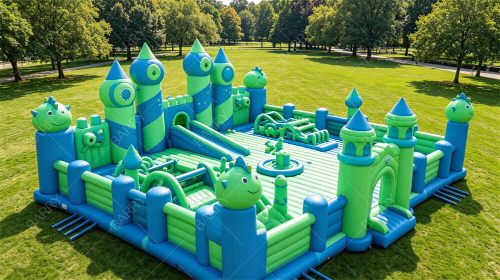 Taman Bermain Tiup Dinosaurus Kelas Komersial - Kastil Bouncing Besar Dengan Lintasan & Perosotan Rintangan, Sempurna Untuk Penyewaan Pesta, Taman Hiburan & Acara
