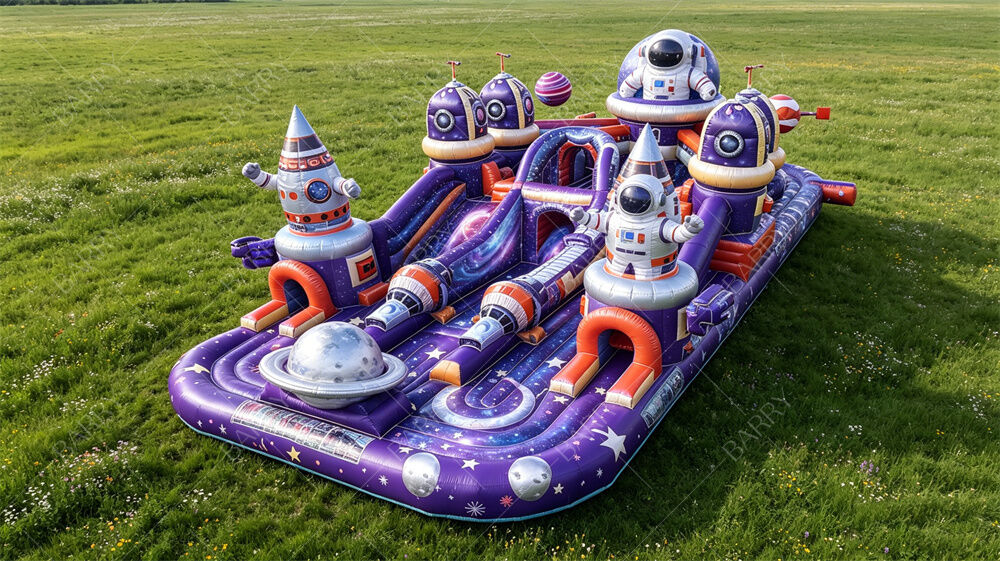 Outer Space Astronaut Theme Inflatable Playground. ♪ Customisable Commercial Bounce Castle With Slides & Tunnels. ♪ Untuk pesta anak-anak, acara & bisnis sewa.
