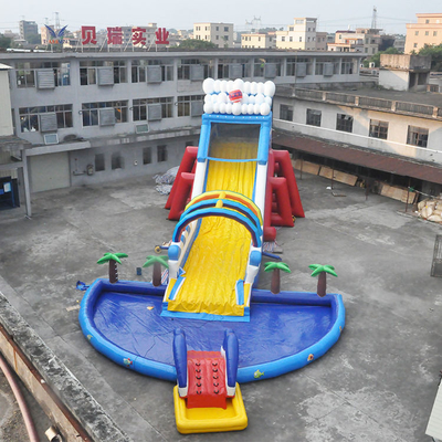 0.55mm PVC Rainbow Bertema Long Inflatable Water Slip Dan Slide Dengan Kolam Renang