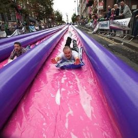 500ft Menyenangkan Slide Tiup Besar, 3 Jalur Panjang Kota Air Slide