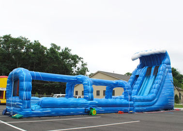 Raksasa Dewasa Blue Long Double Inflatable Slip Dan Slide Dengan Kolam Renang