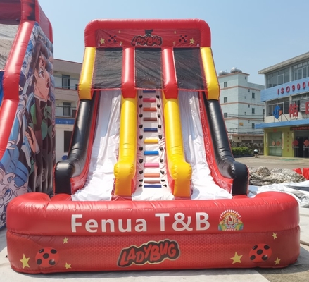 PVC Tarpaulin Beetles Girl Inflatable Water Slides Jalur Ganda Dengan Kolam Renang