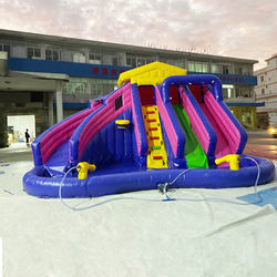 EN71 Inflatable Bouncy Castle Water Inflatable Fun Park Untuk Anak-Anak Dengan Pool Slide