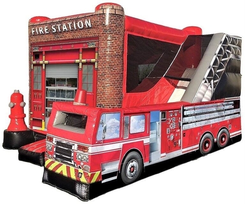 0.55mm PVC Inflatable Bouncer Fire Station Combo Goyang Rumah Dengan Blower