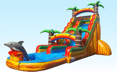 Barry PVC Bahan Inflatable Water Slides 22FT Tropical Paradise Dengan Silk Printing