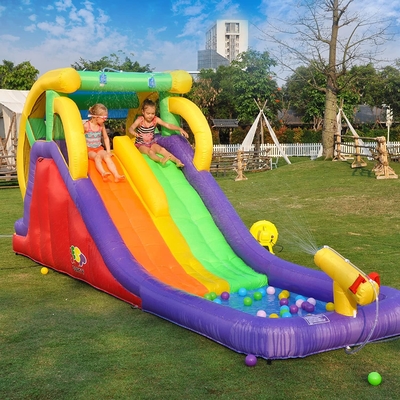Seluncuran Air Tiup Kartun 0,55mm PVC 16 Ft Dengan Kolam Renang Jalur Ganda Untuk Anak-Anak
