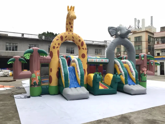 Playground Jungle Theme Taman Hiburan Inflatable Jumping Castle With Slide