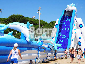 Blue Animal Raksasa Dolphin Inflatable Water Slide Ukuran Dewasa Huge Inflatable Slides