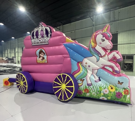 Tema kartun Slide Rumah Bouncing Inflatable Combo Unicorn Horse Bouncy Castle Slides